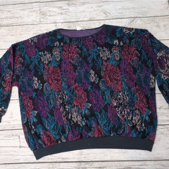 Sweaters - Vintage Abstract Floral Design 3/4 Length Sweater